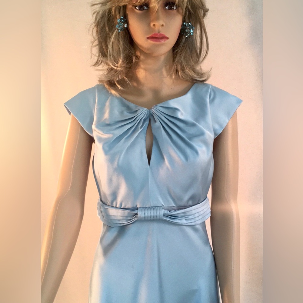 CALVIN KLEIN blue satin short sleeve Scoop neck Vintage slip maxi dress - Picture 6 of 15